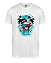 Men's Plus Size White Hawaiian Skull Corsage Print Round Neck Short Sleeve Tee